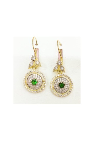 Oriental Kuyumculuk Jewellery Yeşil Taşlı Gold Küpe Altın