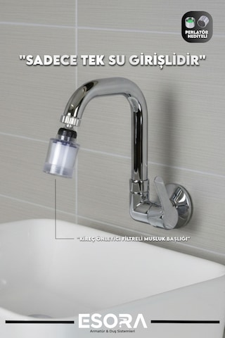 Kireç Önleyici Pamuk Başlıklı Duvardan Tek Su Mutfak - Banyo Ve Lavabo Bataryası Krom