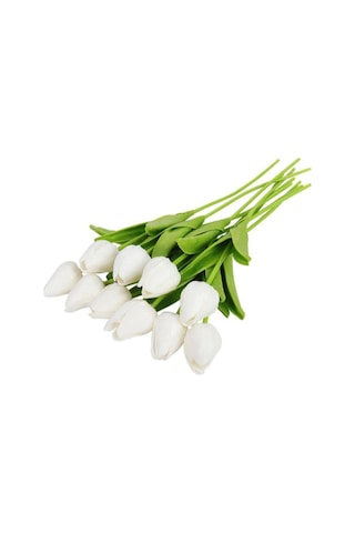 Yapay Çiçek Islak Lale Gerçeksi Doku 10Lu Beyaz (370690052)