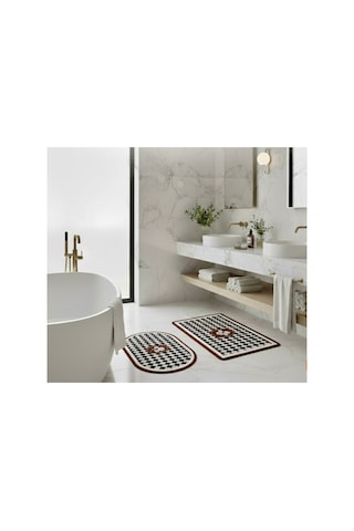 2 Li Sihirli Paspas,su Emici, Kaymaz Tabanlı, Banyo,duş,mutfak,lavabo,balkon Kapısı 57,5x38 Cmx 2 Kahverengi Çiçekli Geometrik