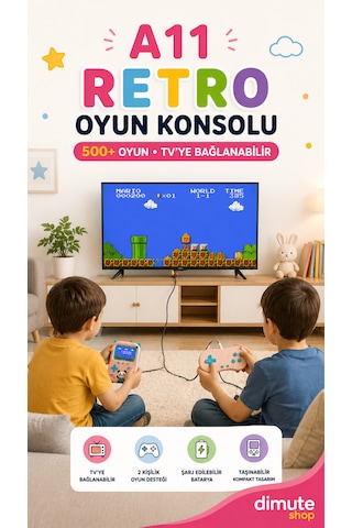 A11 Retro Oyun Konsolu 500 Oyunlu 3.5 İnç Ekran 2 Kişilik Tv Bağlantılı