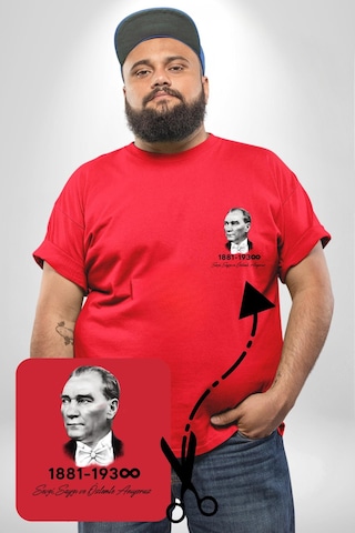 Angemiel Atatürk 10 Kasım Anma Kırmızı Büyük Beden Kadın Basic Minimal Baskılı Tişört Kırmızı