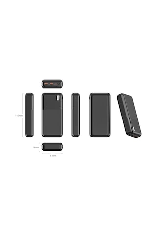 20000 Mah Powerbank Çift Usb Ve Type-c Çıkışlı, Led Göstergeli, Qc 3.0 Hızlı Şarjlı Kesintisiz Güç Siyah