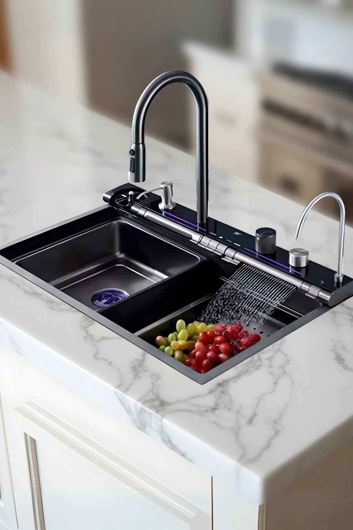 Lotus Tech 13 Fonksiyonlu Premium 5 Tuşlu 2 Yıl Güvenceli Akıllı Şelale Eviye Honeycamb Petek Doku Füme