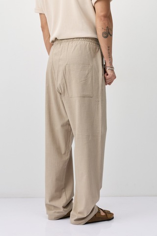 Vamos Bağcıklı Baggy Fit Keten Pantolon Bej