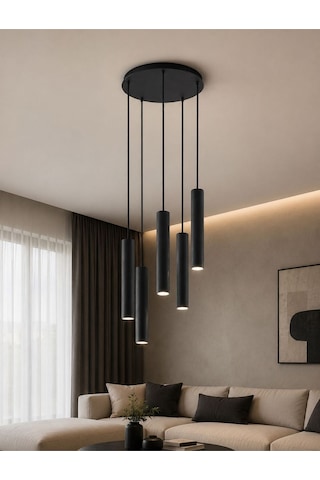 Dekoratif 5 Li Oturma-giyinme Odası Metal Sarkıt 23 Cm Texture Siyah-beyaz Günışığı Ampullü