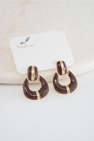 Kadın Vip Seri Sallantılı Mineli Küpe Seti - Kahverengi