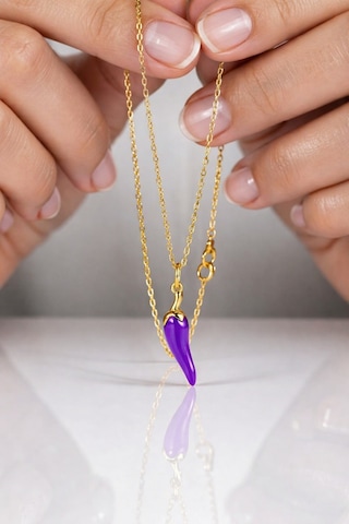 Çekirdekjewelry Mor Biber Kolye 925 Ayar Gümüş Altın Kaplama Zarif Tasarım Mor