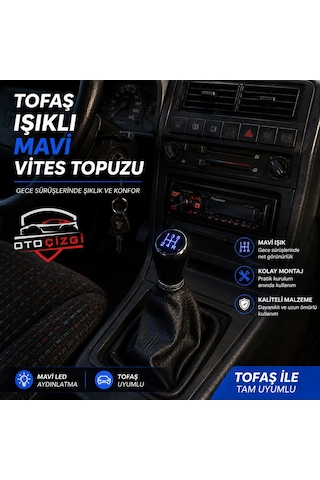 Tofaş Şahin Doğan Kartal Mavi Led Işıklı 5 İleri + Geri Vites Topuzu Ve Körük Seti
