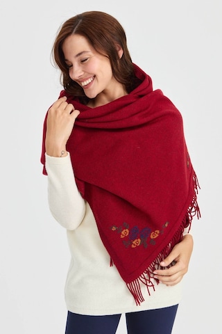 Desen Triko Kadın Triko Kenarı Çiçekli Yün Şal 23224 V.kırmızı Kırmızı