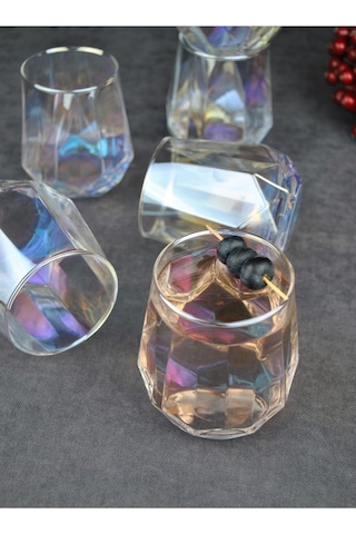 6'lı Hologramlı Cam Bardak Meşrubat Su Bardağı 330 Ml - Dıamond Renkli