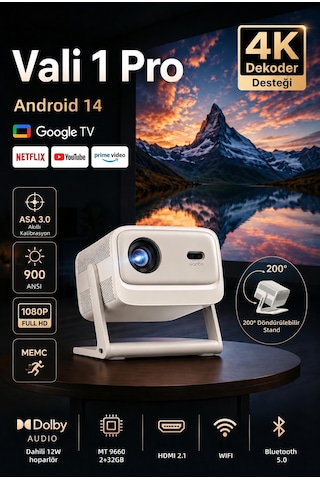 Wanbo Vali 1 Pro 900 ANSI Lümen Google TV Projeksiyon Cihazı – MEMC ve Dolby Destekli