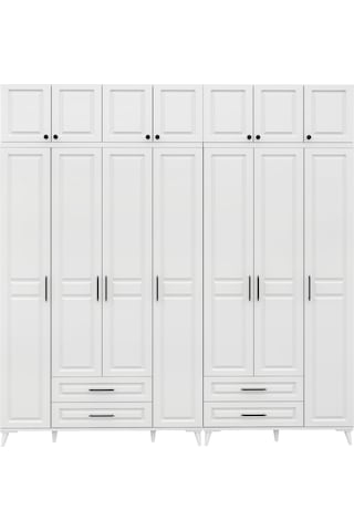 Gözde 7 Kapaklı Yüklüklü Komple Mdf Beyaz Gardırop