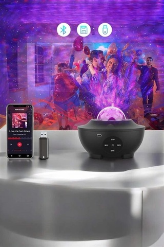 Çocuklara Özel Şarjlı Bluetooth Hoparlör Parti Led Lambası Yıldızlı Projeksiyon Renkli