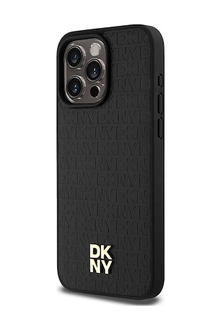 Apple Uyumlu iPhone 15 Pro Max Kılıf Dkny Lisanslı M-safe Şarj Özellikli 3d Yazılı Repeat Pattern Kapak Siyah