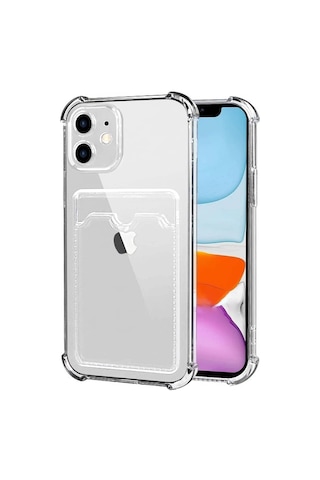 Apple Uyumlu iPhone 11 Kapak Kamera Korumalı Kartlıklı Darbe Emici Özellikli Şeffaf Silikon Kılıf