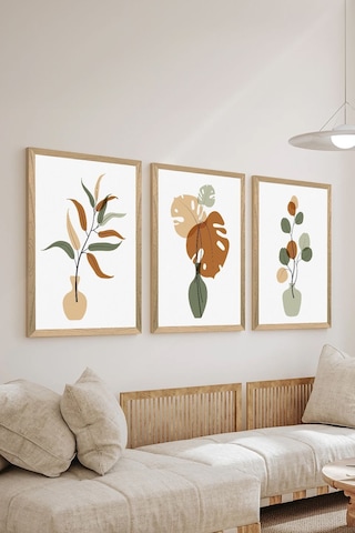 3 Parça Ahşap Çerçeve Görünümlü Mdf Poster Tablo Seti - Set 94 - Mdf3dsohoset94