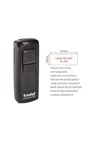 Trodat Cep Kaşe 9512 - Siyah Makine - Mavi Mürekkep Yeşil