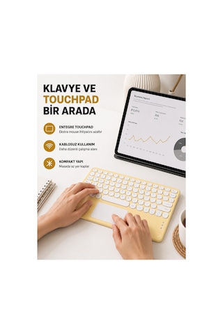 Bluetooth Klavye Kablosuz, Sessiz Tuşlu, Android Apple Uyumlu iOS Windows Uyumlu, Kompakt Taşınabilir Tasarım