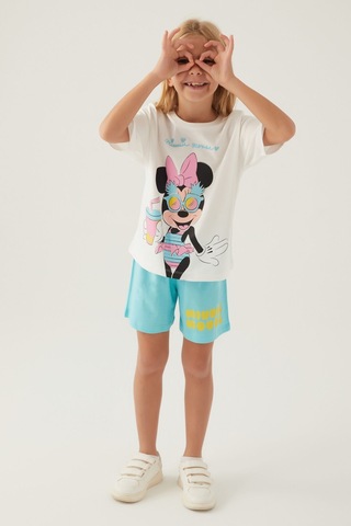 Minnie Mouse Glasses Krem Kız Çocuk Şort Takım 5274-42785 Krem