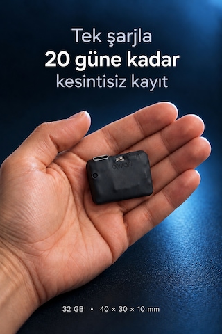 32 Gb Mini Ses Kayıt Cihazı 20 Güne Kadar Kesintisiz Kayıt, Sese Duyarlı, Kulaklık Ve Type-c Otg