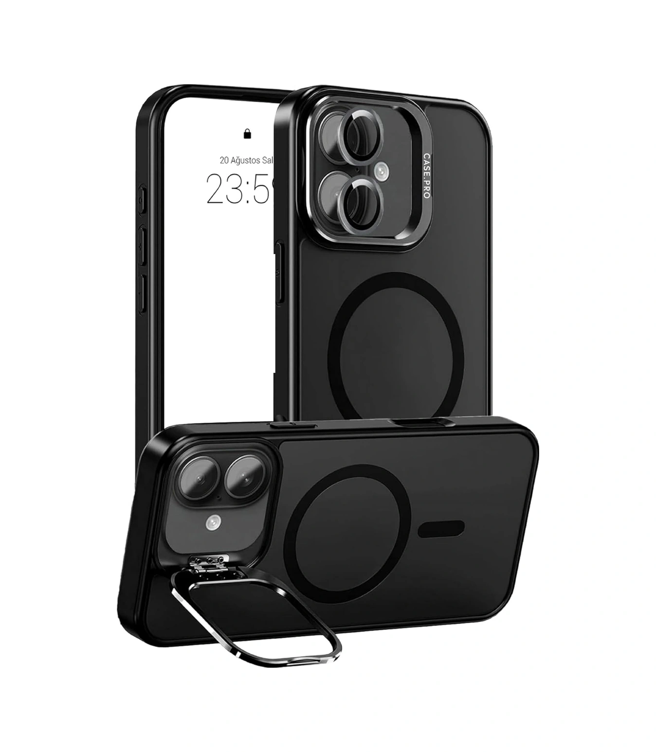İphone 17 Kılıf Armor Seri Magsafe Uyumlu Stand Özellikli Kamera Lensli Kapak Siyah