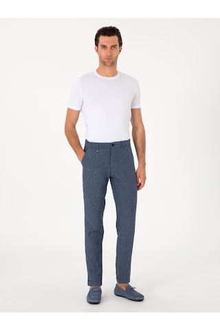 Cacharel İndigo Carrot Fit Beli Lastikli %100 Keten Spor Pantolon Mavi