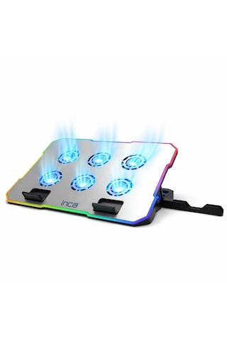 Inc-618gms 6 Fanlı Rgb Laptop Soğutucu Stand 9-17 2400 Rpm 10 Led Mod 5 Kademe Yükseklik Ayarlı
