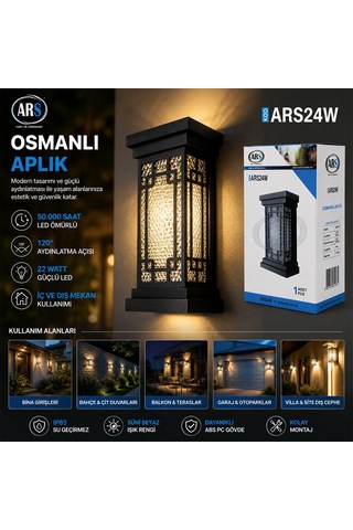 Ars-348952 Ip66 22w Osmanlı Led Aplik Duvar Lambası - 50.000 Saat Led Ömrü Diğer