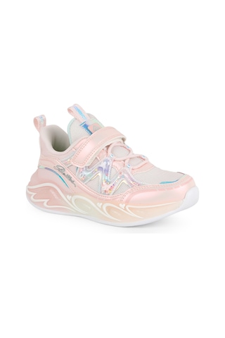 Pepino Kız Çocuk Spor Ayakkabı Hologram Pullu Cırt Cırtlı Esnek Lastik Bağcıklı Hafif Kalın Işıklı Taban Sneaker 2198 Pudra
