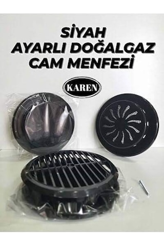 Siyah Ayarlı Doğalgaz Menfezi Cam Ventilasyon Kombi Havalandırma