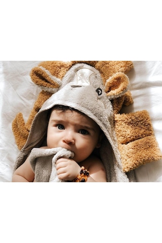 Cigit Aslan Figürlü Bebek Havlu 75x75 Cm Gri 75 x 75