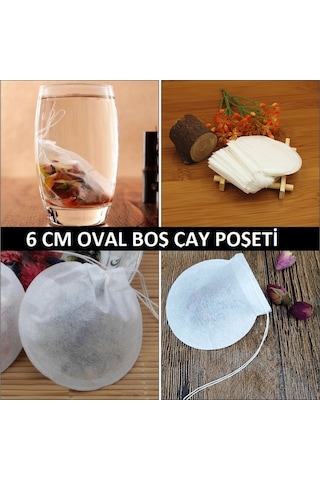 İpli Sallama Çay & Filtre Kahve Poşeti 100 Adet-6 CM Oval