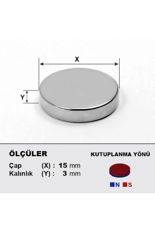 3 Adet Neodyum Mıknatıs Çap: 15mm Kalınlık: 3mm D15x3 Ndfeb Güçlü Mıknatıs Yuvarlak N093