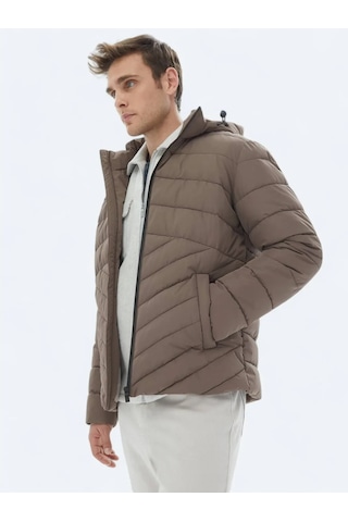 Kip Bej Regular Fit Kapüşonlu Casual Dokuma Mont Bej