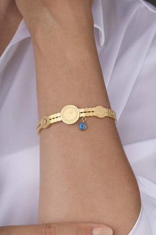 Çeyrek Altın Modeli Üçlü Altın Kaplama Çelik Kadın Kelepçe Bileklik Renkli