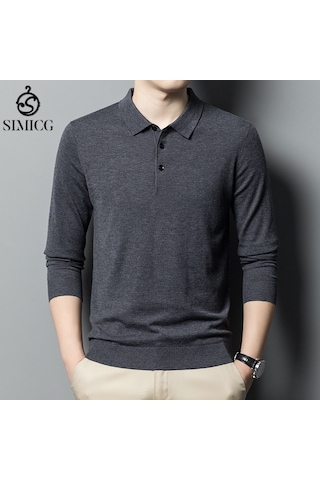 Yeni Erkek Düz İnce Yün Kazak Koyu Gri Koyu Gri