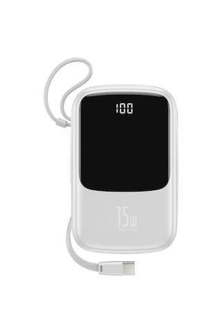 Baseus Q Pow Dijital Ekranlı Kablolu Powerbank Beyaz