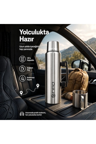 Npo Nt01 1.5l Çift Katmanlı Vakum Teknolojili 24h Sıcak 48h Soğuk 72 Saat Buzlu Çelik Termos Gri