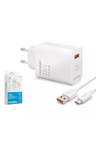Nodar Nd1006 Usb - Type-c Hızlı Şarj Seti 33w Turbo Fast Beyaz 1 Adet Micro Usb Set Başlık Ve Kablo