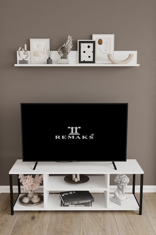 Jolie 120 Cm Metal Tv Sehpası Raflı Tv Ünitesi Televizyon Sehpası Beyaz