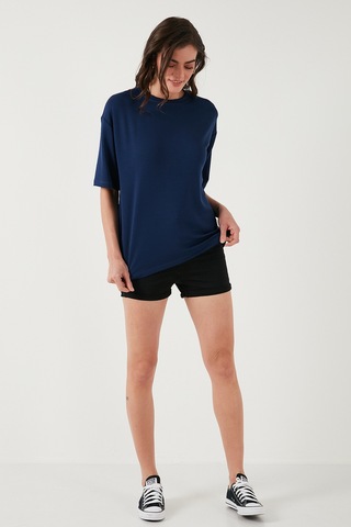 Lela Streç Oversize Fit Bisiklet Yaka Bayan T Shirt 5865911 Lacivert