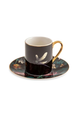Jumbo Black Garden 4 Kişilik Kahve Fincan Takımı Siyah