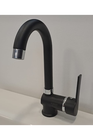 Kerasus Ruby Serisi - Mix Kuğu Lavabo Bataryası Mat Siyah 35ø