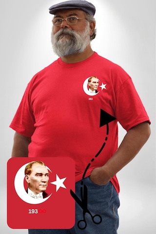Angemiel Atatürk Türk Bayrağı Sonsuzluk Kırmızı Büyük Beden Kadın Basic Minimal Baskılı Tişört Kırmızı