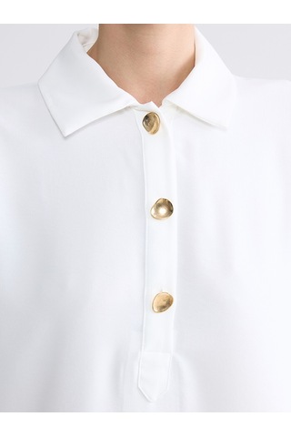Lcw Everyday Beyaz Polo Yaka Oversize Armürlü Kadın Tunik