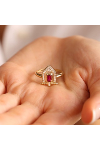 14 Ayar Altın Ruby Yüzük Özel Tasarım House T11011 Renkli