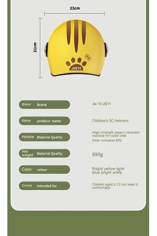 Relaxed Karikatür Darbeye Dayanıklı Çocuk Açık Motosiklet Kaskı Sarı