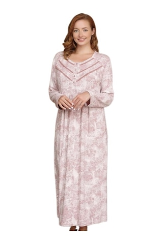 Bone Club 5718 Geniş Beden Seçenekli Kadın Gecelik Gülkurusu V2 Gülkurusu