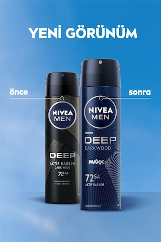 Men Erkek Sprey Deodorant Deep Dimension Aktif Karbon 150ml, 72 Saat Anti-perspirant Ter Koruması